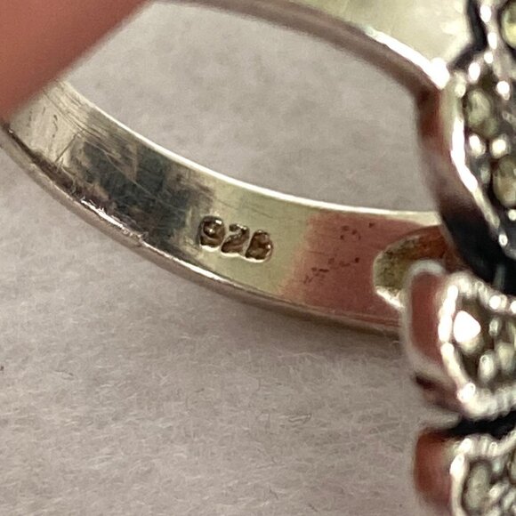 Sterling Silver 925 HAN Thai Oval Amethyst 1" Large Marcasite Ring Sz 6.25 - Picture 8 of 16